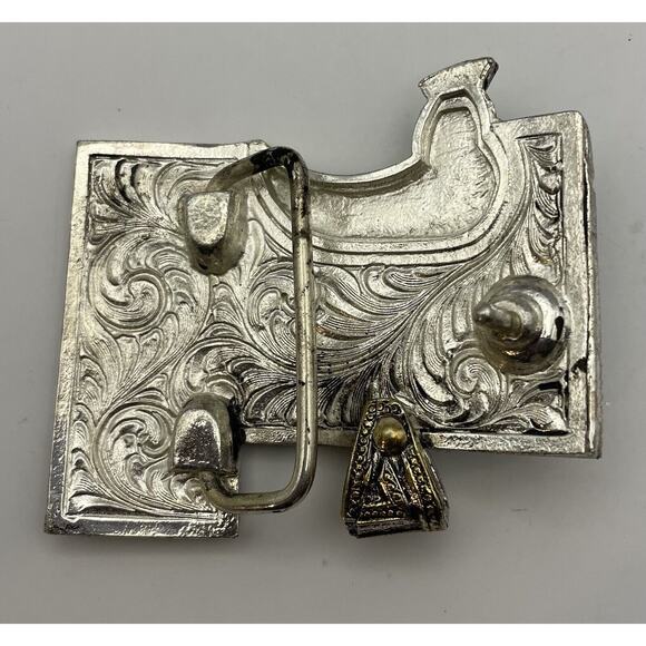 Western Saddle Belt Buckle with a Movable Stirrup - Picture 2 of 6
